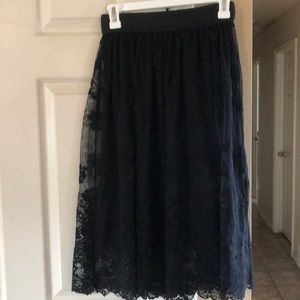 Black lace midi skirt with elastic waist